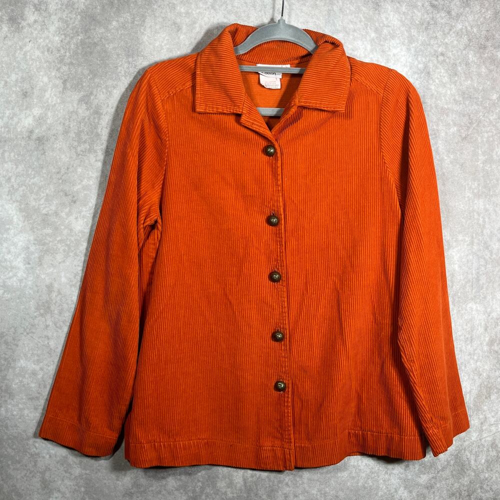 Hot Cotton Blazer Jacket Womens Small Orange Corduroy Button Front‎ Pockets